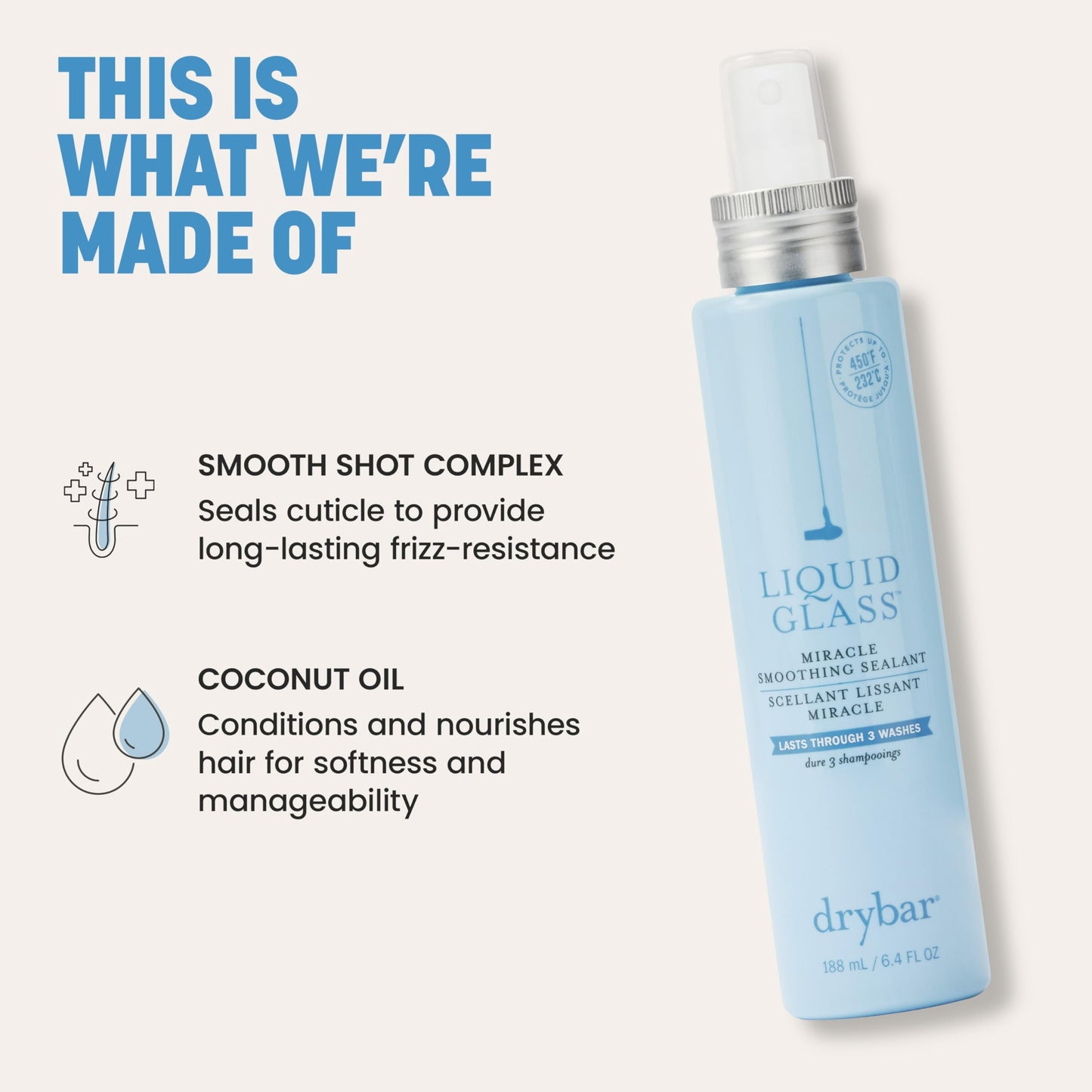 Drybar Liquid Glass Moisture-Rich Miracle Smoothing Sealant for Fine-Medium Hair | Heat Protectant for Hair, Lasts Through 3 Washes for Long-Lasting