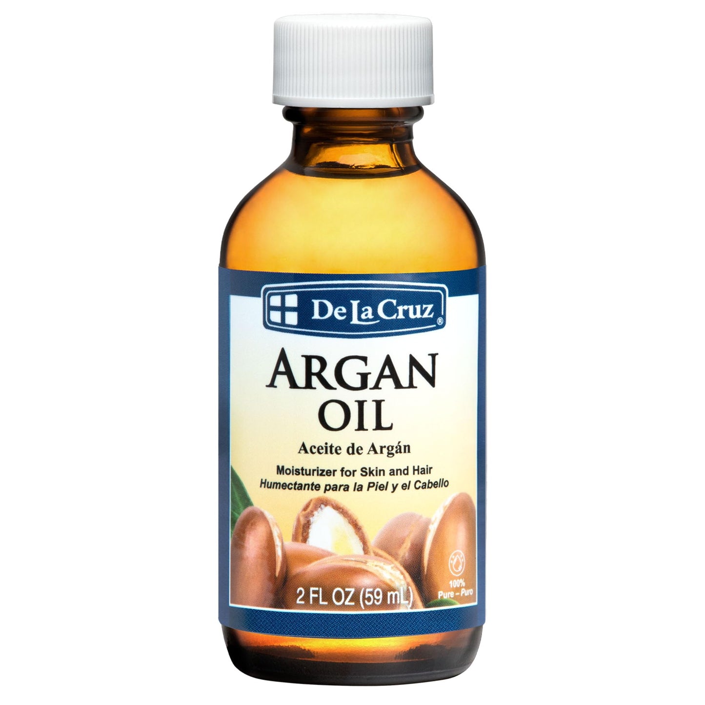 De La Cruz 100% Argan Oil of Morocco - Pure Cold-Pressed Virgin Moroccan Argan Oil for Hair and Skin - 2 FL OZ