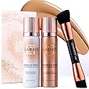 LUMINESS Silk Airbrush Spray Foundation Makeup Starter Kit - Full Coverage Foundation, Primer & Dual-Sided Angled Buffing Brush - Medium Warm