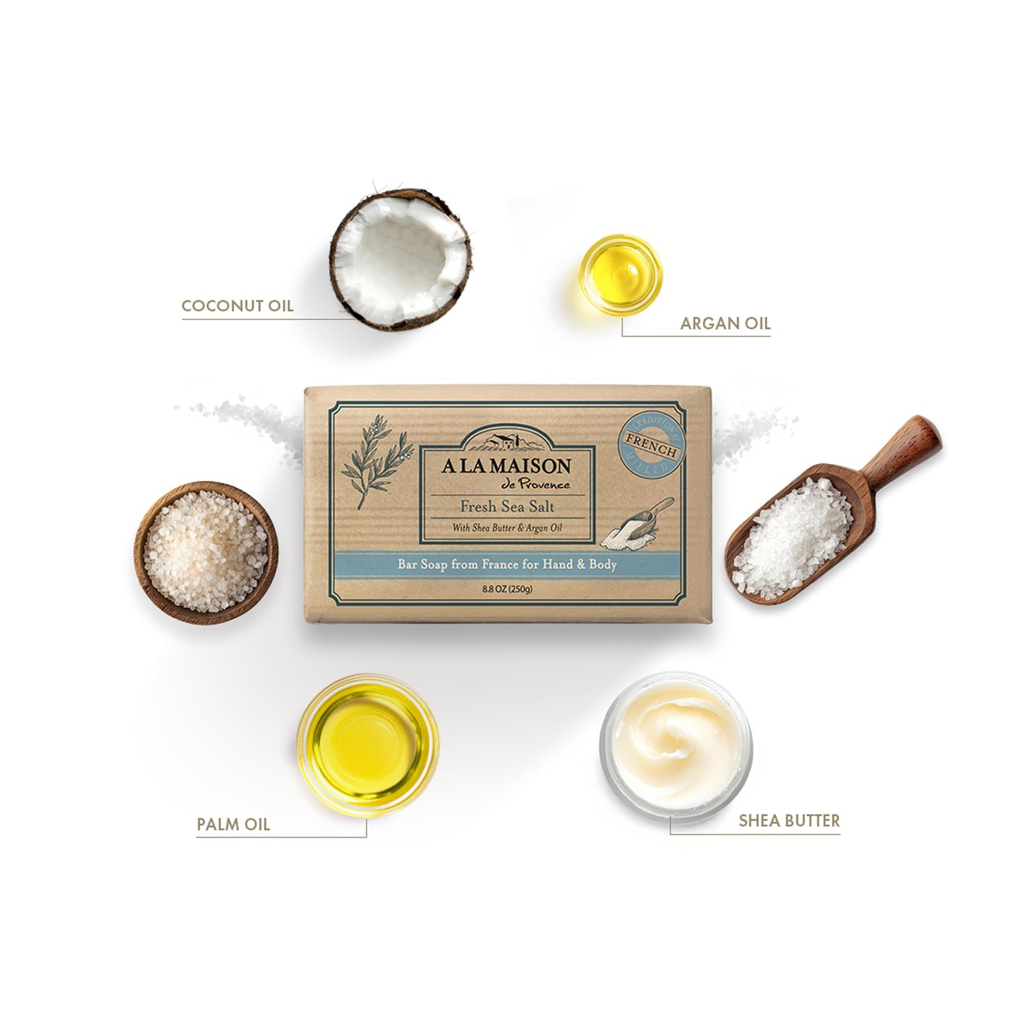 A La Maison Fresh Sea Salt Bar Soap 8.8 oz. | 3 Pack Triple French Milled All Natural Soap | Moisturizing and Hydrating For Men, Women, Face and Body Beauty & Personal Care A LA MAISON