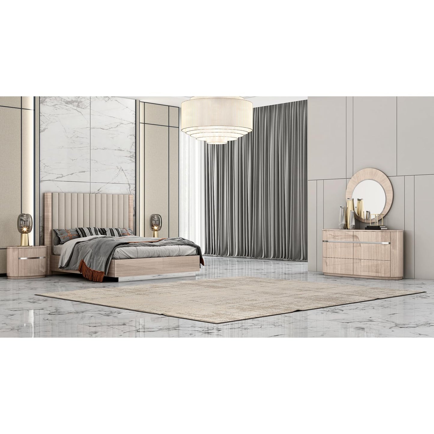 Waves Round Mirror in High Gloss Beige Angley