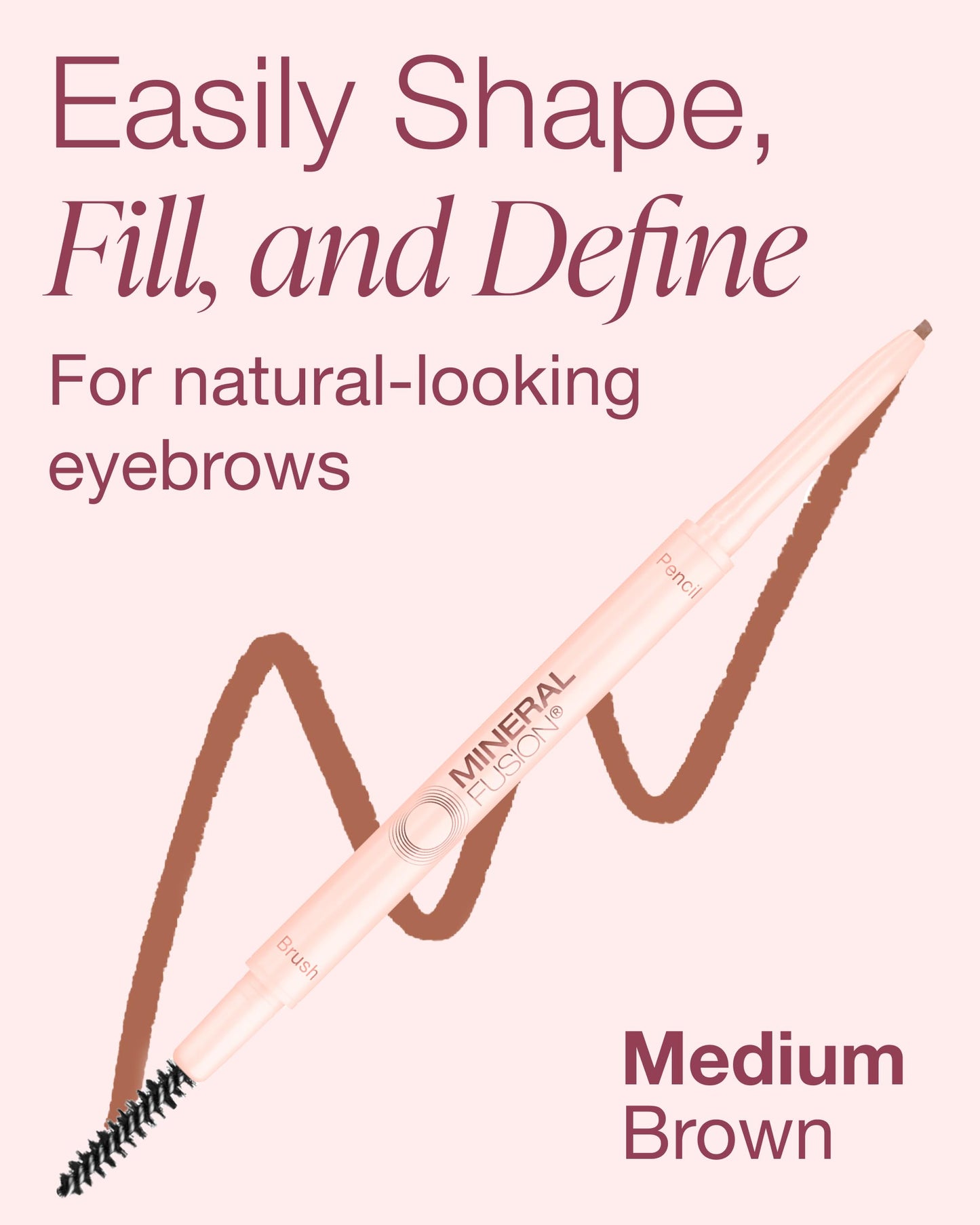 Mineral Fusion Retractable Brow Pencil (Medium Brown) - TZR 2025 Beauty Heroes Award Winner - Shape & Define Eyebrow with Blending Spoolie Brush…