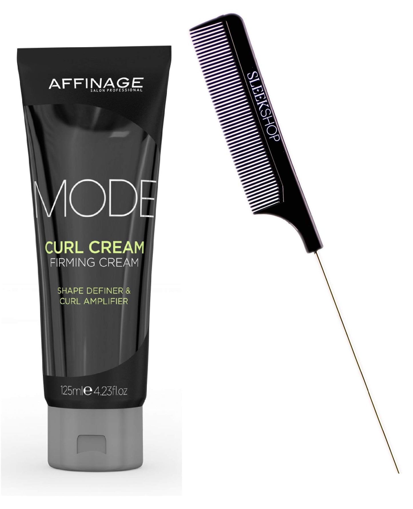 Affinage ASP Mode CURL CREAM Firming Creme (w/Sleek Steel Pin Rat Tail Comb) Shape Definer & Hair Curl Amplifier (4.23 ounce size)