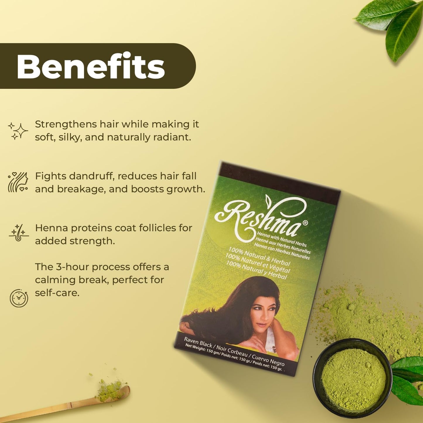 Reshma Beauty Ayurvedic Henna Hair Color Blend - Henna & Indigo with Herbal Extracts - Natural Deep Black/Raven Hair Color for Gray Blending - Heena