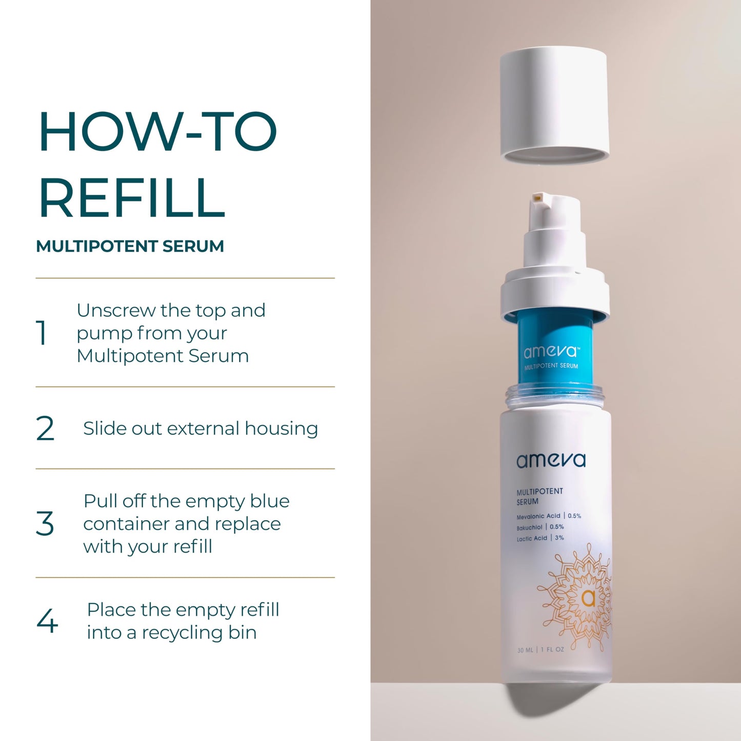 AMEVA Mevalonic Acid Multipotent Serum: Plant-Based, Vegan, Boosts Collagen, Hyaluronic Acid, For Sensitive Skin, Anti-Aging, Velvety Soft, Enhances