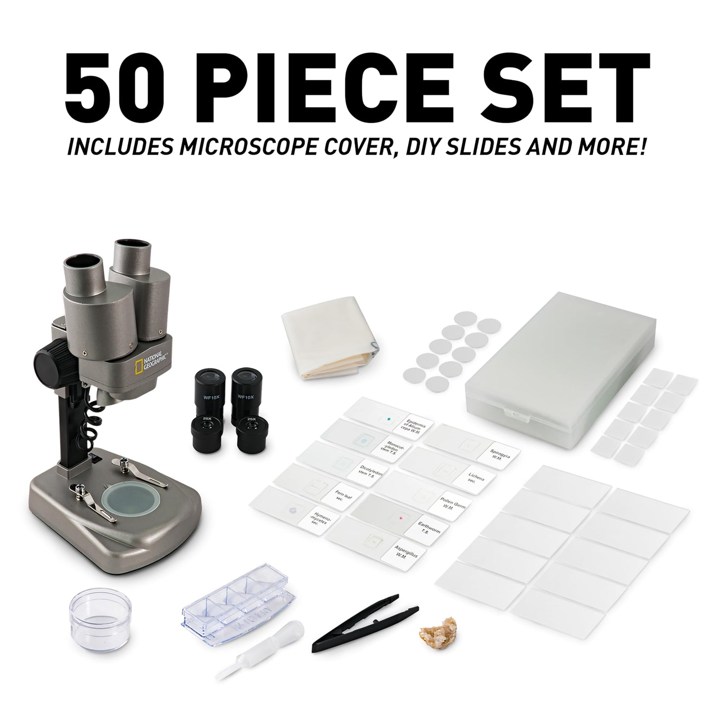 National Geographic Dual LED Kids Microscope – 50+ Pc Science Kit with Prepared & Blank Slides, Biology STEM Set for Ages 8–12, Exclusive