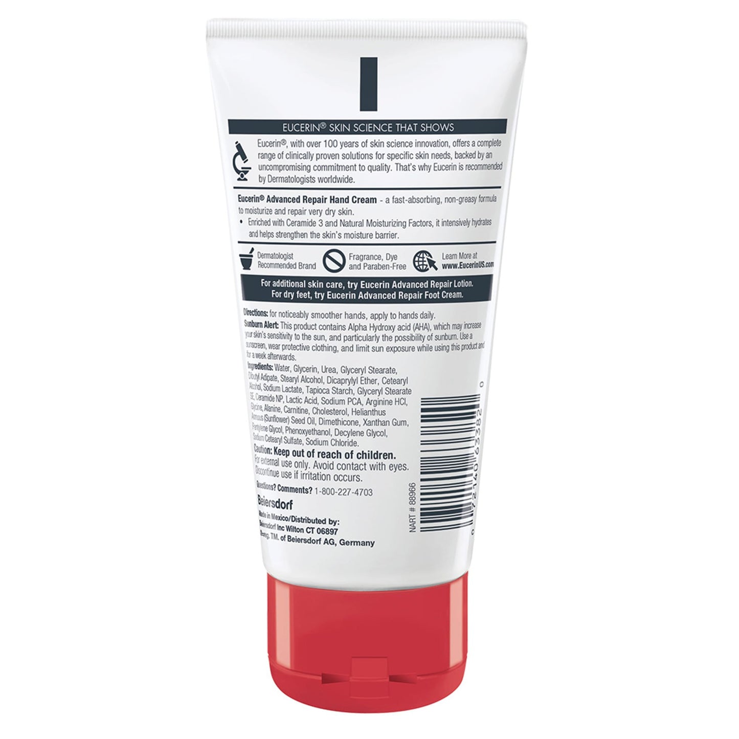 Eucerin Advanced Repair Hand Cream, Soothes and Repairs Very Dry Skin, Fragrance Free, Non Greasy, Fast Absorbing, Travel Size Hand Lotion, Holiday