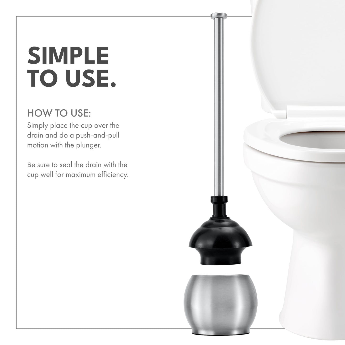 ToiletTree Stainless Steel Toilet Plunger – Heavy Duty with Holder for Bathroom & Cleaning Essentials – 6.5"x6.5"x18.5"