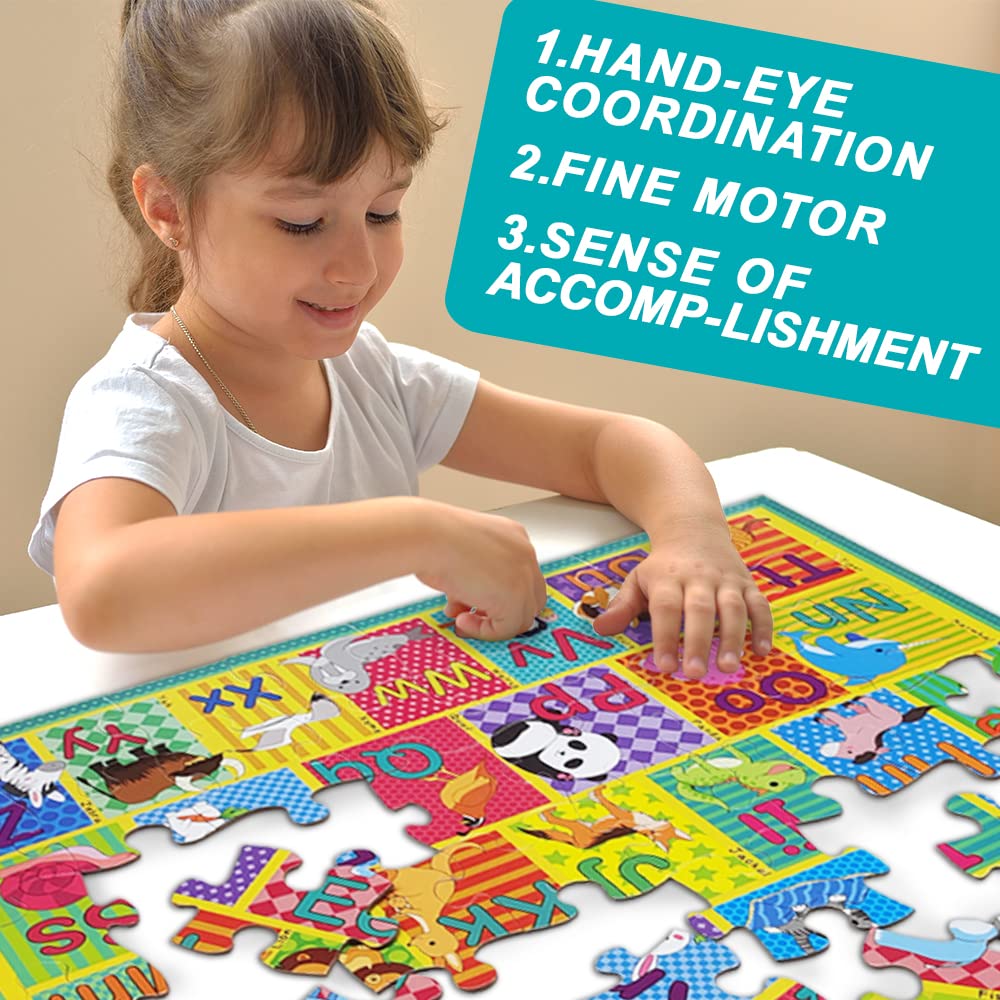Animal Alphabet Floor Puzzle for Kids, 48 Pcs A-Z Educational Jigsaw, Preschool Learning Toys for Boys & Girls, Toddler Puzzle Ages 3+