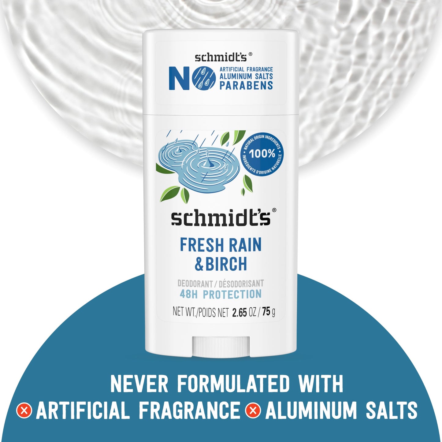 Schmidt's Aluminum-Free Vegan Deodorant Fresh Rain & Birch with 24 Hour Odor Protection, for Women and Men, Natural Ingredients, Cruelty-Free, 2.65 oz Beauty and Personal Care Schmidt's