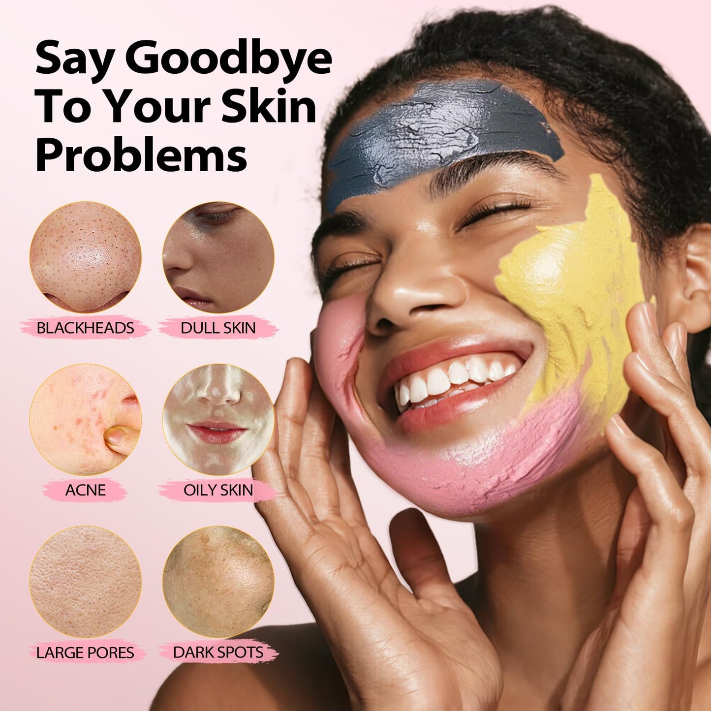 YLNALO Stocking Stuffers for Women 3 Pcs Clay Facial Mask Set - Turmeric Vitamin C, Dead Sea and Himalayan Clay Skin Care Mask for Deep Cleansing