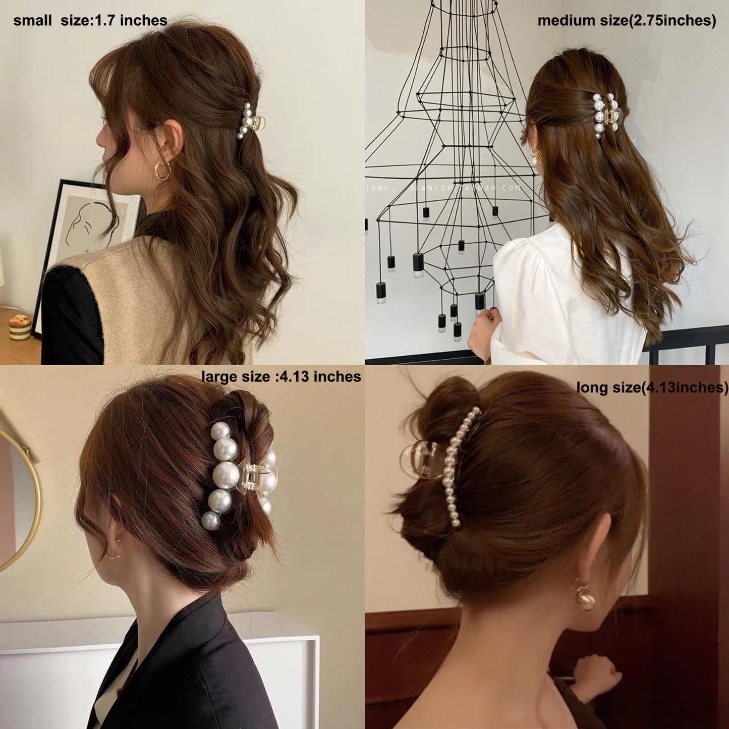 Hair Clips for Women, Large Pearl Hair Claw Clip Set Strong Hold No Slip, Banana Jaw Clip Barrettes, Hair Accessories Birthday Wedding Valentine's Day