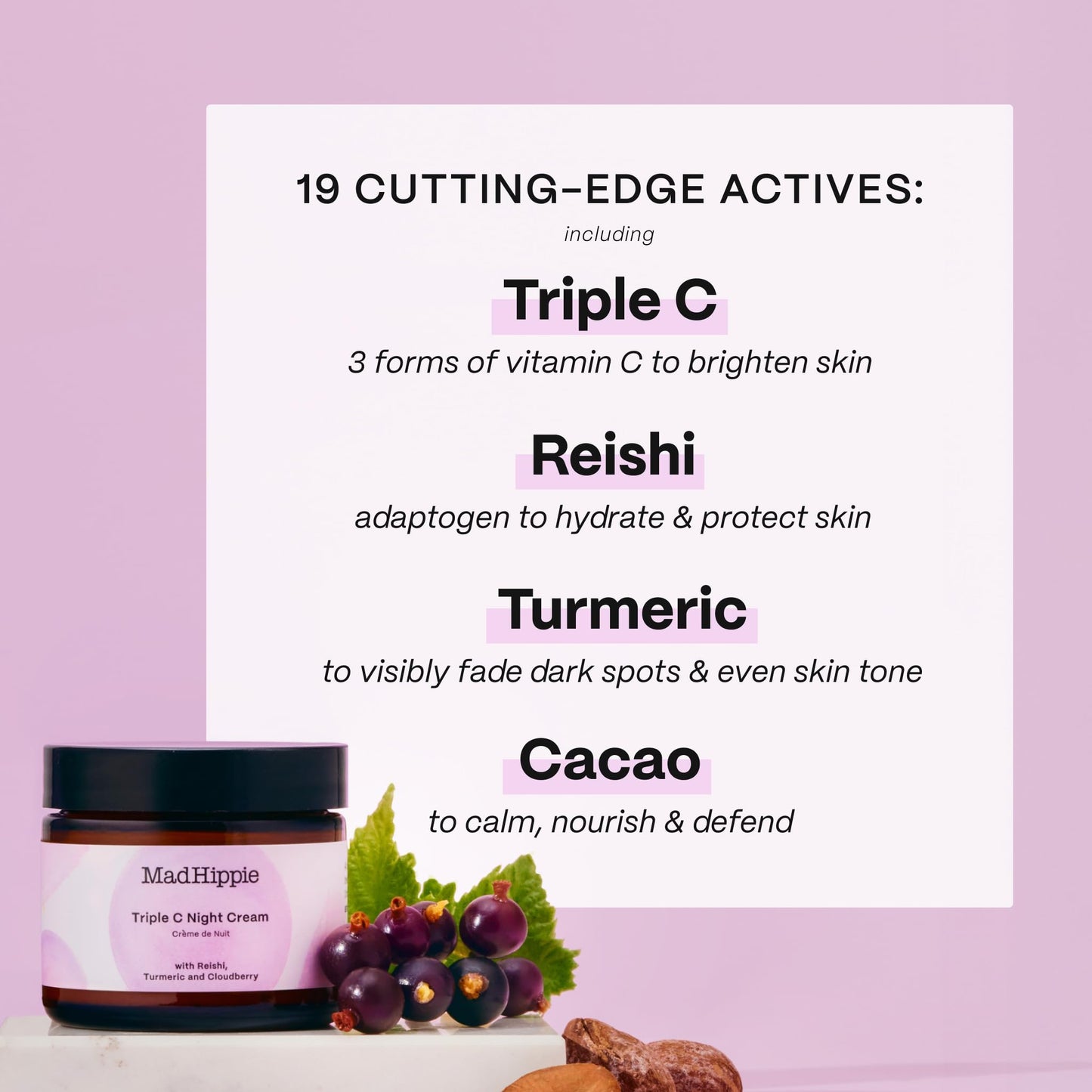 Mad Hippie Triple C Night Cream - Face Moisturizer, Skin-Brightening, Anti-Aging Skin Care with 3 Forms of Vitamin C, 2.1 Oz