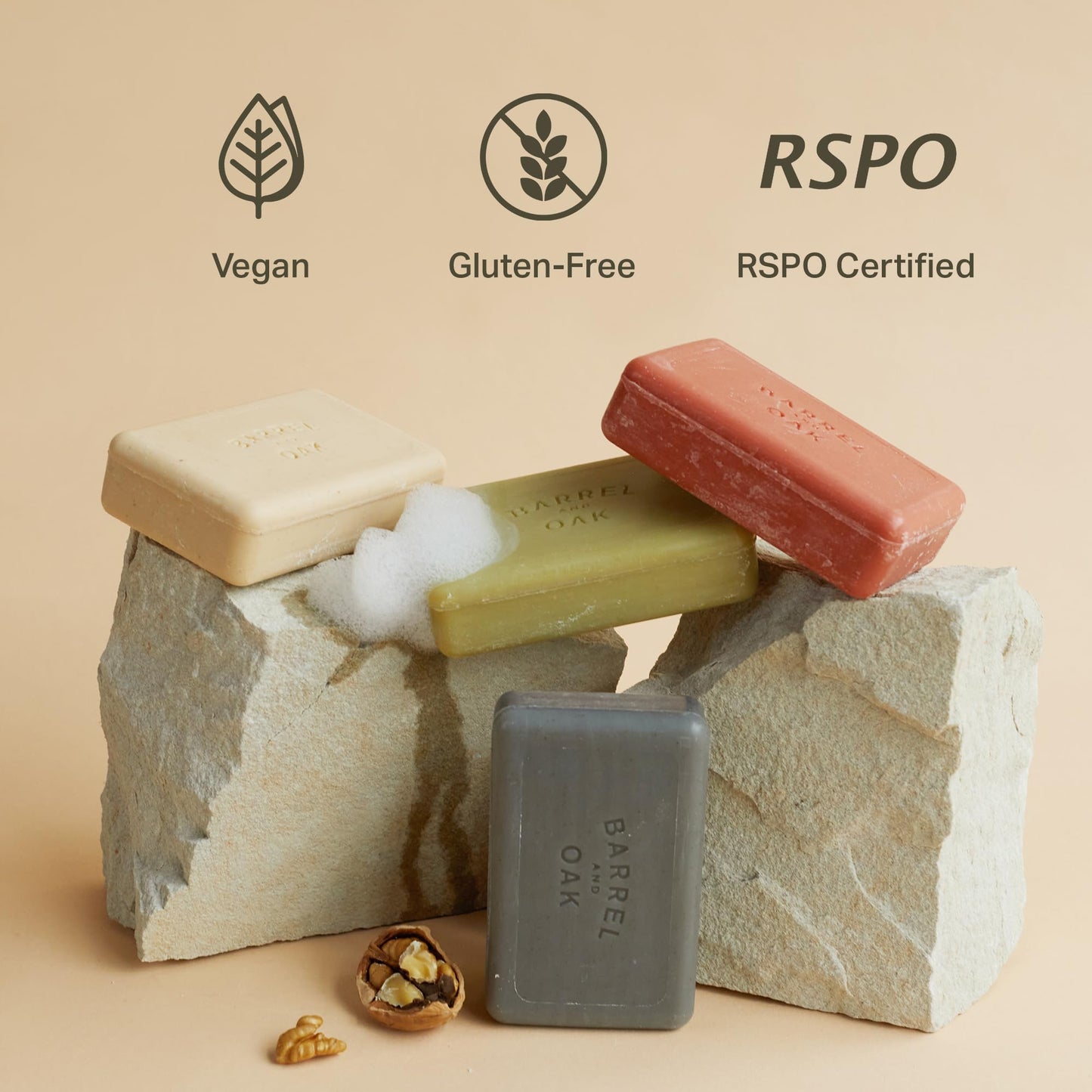 Barrel & Oak Exfoliating Bar Soap for Men, Kaolin Clay with Red Clay, Walnut Shell Powder, Olive Stone, and Essential Oils, Long-Lasting Bar Soap