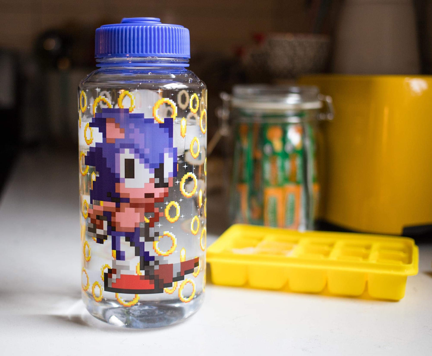 JUST FUNKY Sonic The Hedgehog Gold Rings Water Bottle | BPA-Free Large Plastic Water Jug With Screw Top Lid | Hydration For Outdoor Sports, Gym, Yoga
