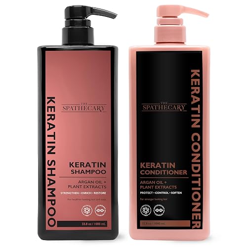 THE SPATHECARY Keratin Shampoo & Conditioner Set with Argan Oil & Plant Extracts - Strengthening & Smoothing Hair Care Duo for Dry Damaged Hair, Frizz