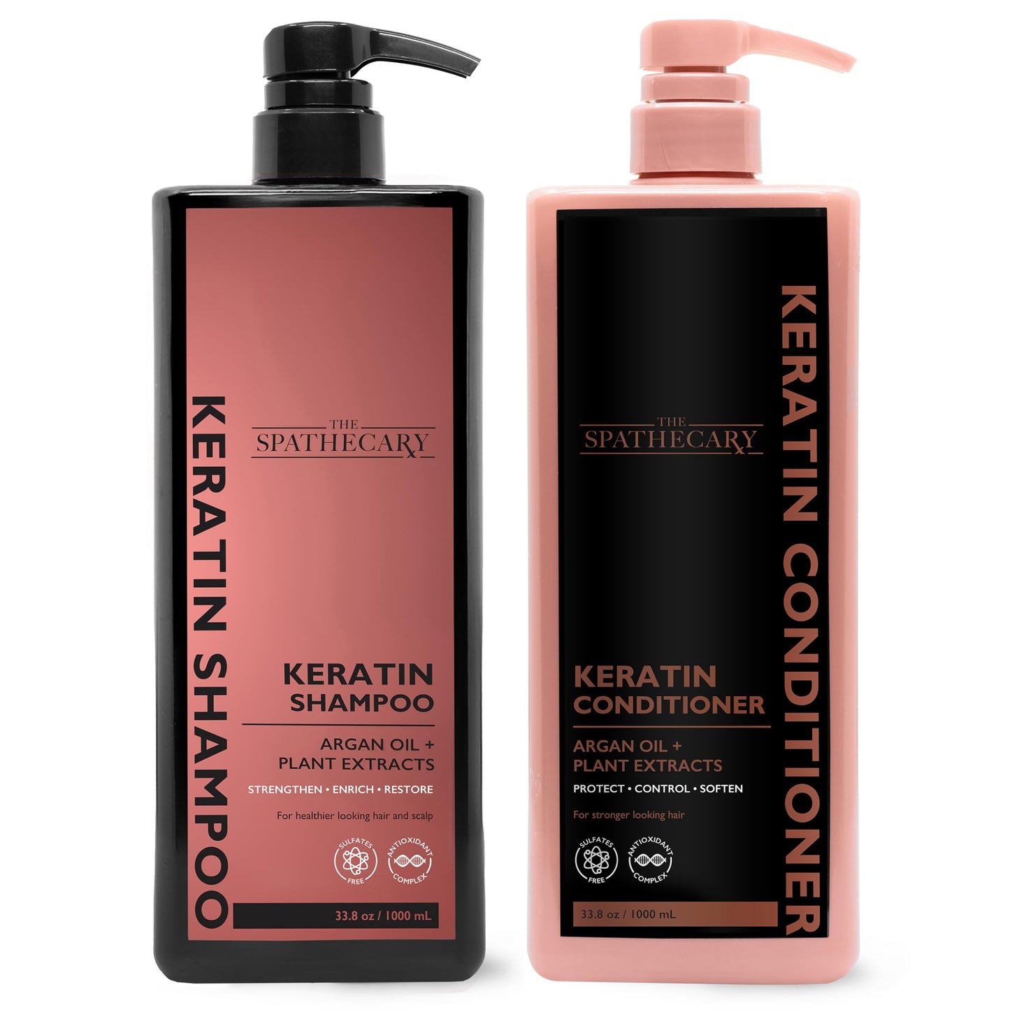 THE SPATHECARY Keratin Shampoo & Conditioner Set with Argan Oil & Plant Extracts - Strengthening & Smoothing Hair Care Duo for Dry Damaged Hair, Frizz
