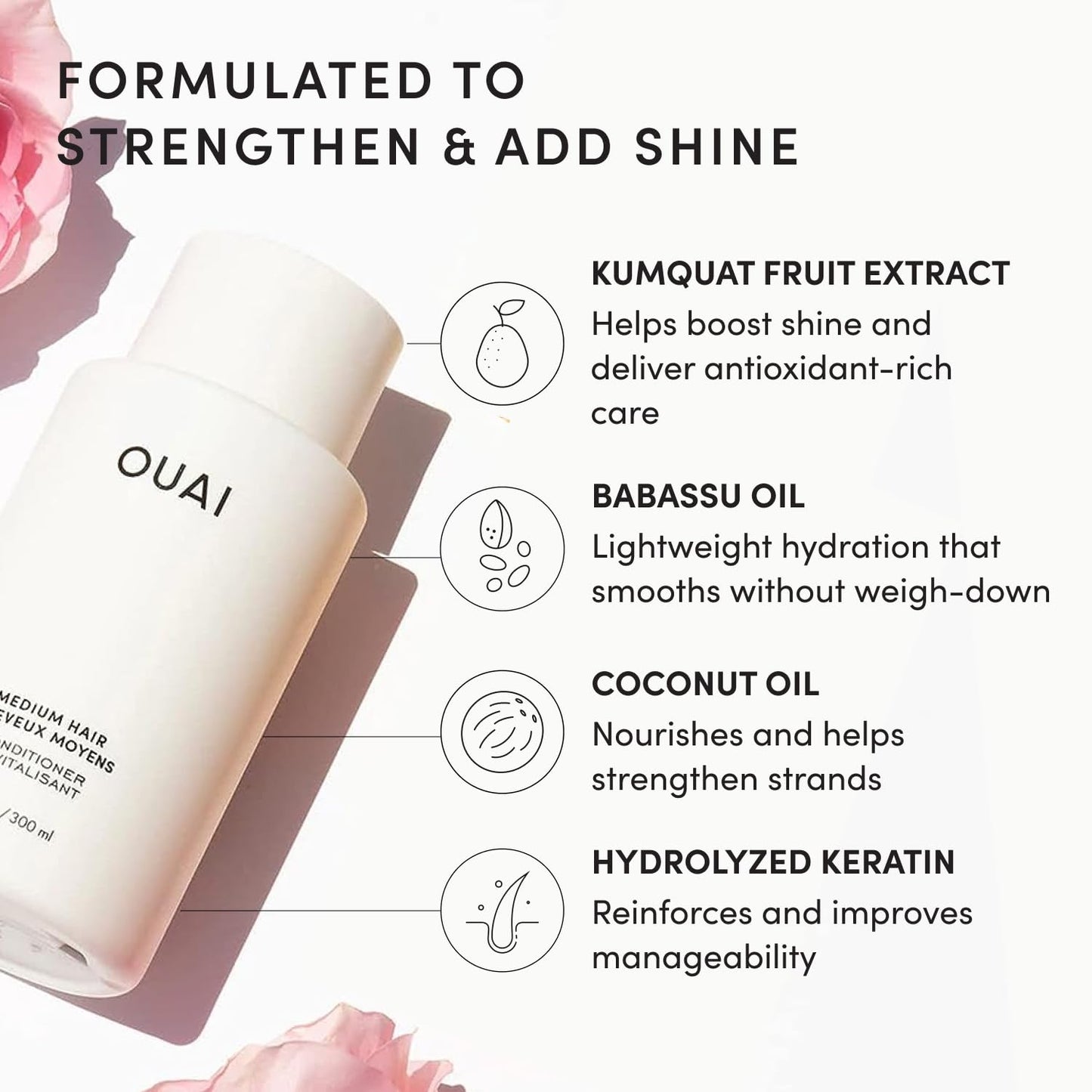 OUAI Medium Hair Shampoo and Conditioner Set - Sulfate-Free Shampoo and Conditioner for Women & Men - Made with Keratin, Shea Butter & Avocado Oil