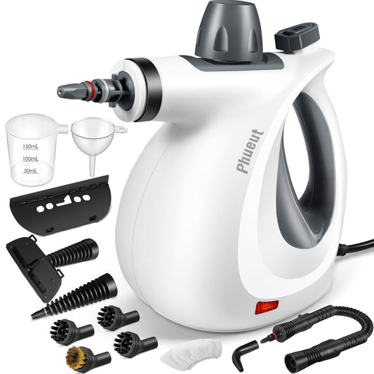 Phueut Handheld Pressurized Steam Cleaner with 12 Accessories, Multi-Surface Steamer for Floors, Upholstery, Grout & Car Cleaning