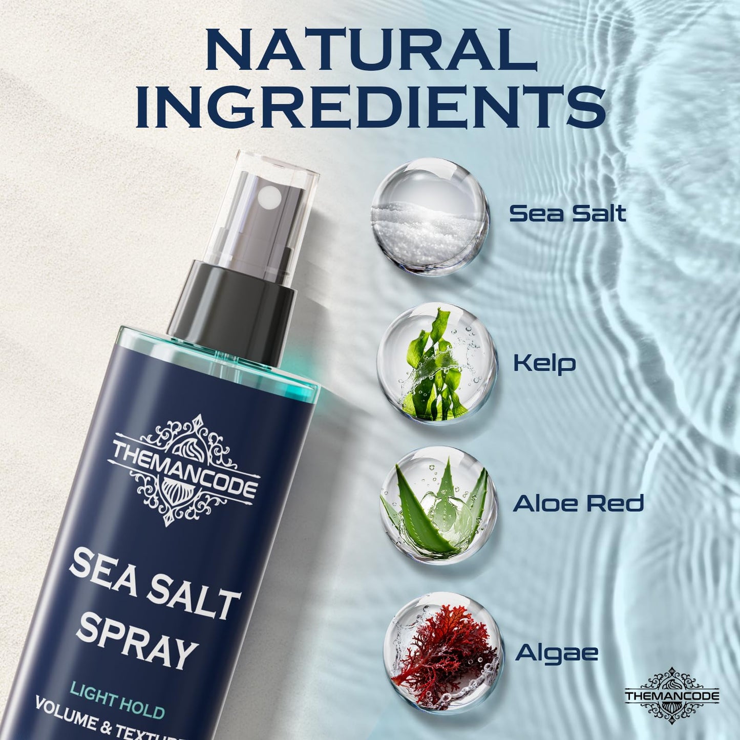 THEMANCODE Sea Salt Spray for Men, Light Hold Thickness, Texturizing Hairspray, Beach Vacation Essentials, Surf Spray Adds Instant Volume, Travel Beauty and Personal Care THEMANCODE