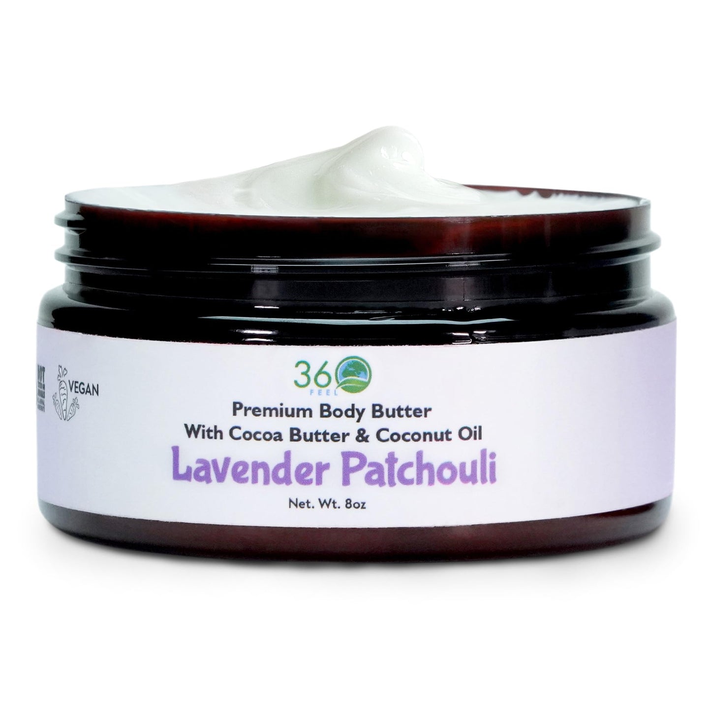360Feel Lavender Patchouli Body Butter 8oz – Nourishing Shea Formula with Essential Oils, Hydrating, Handmade, Gentle & Additive-Free