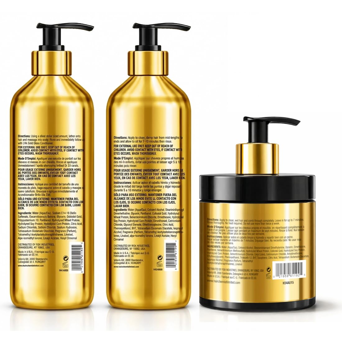 Hair Chemist 24K Gold Gloss 3-Piece Hair Care Set - Gloss Shampoo 33.8oz, Conditioner 33.8oz, & Hair Mask 15oz- Shine Enhancing, Deep Hydrating