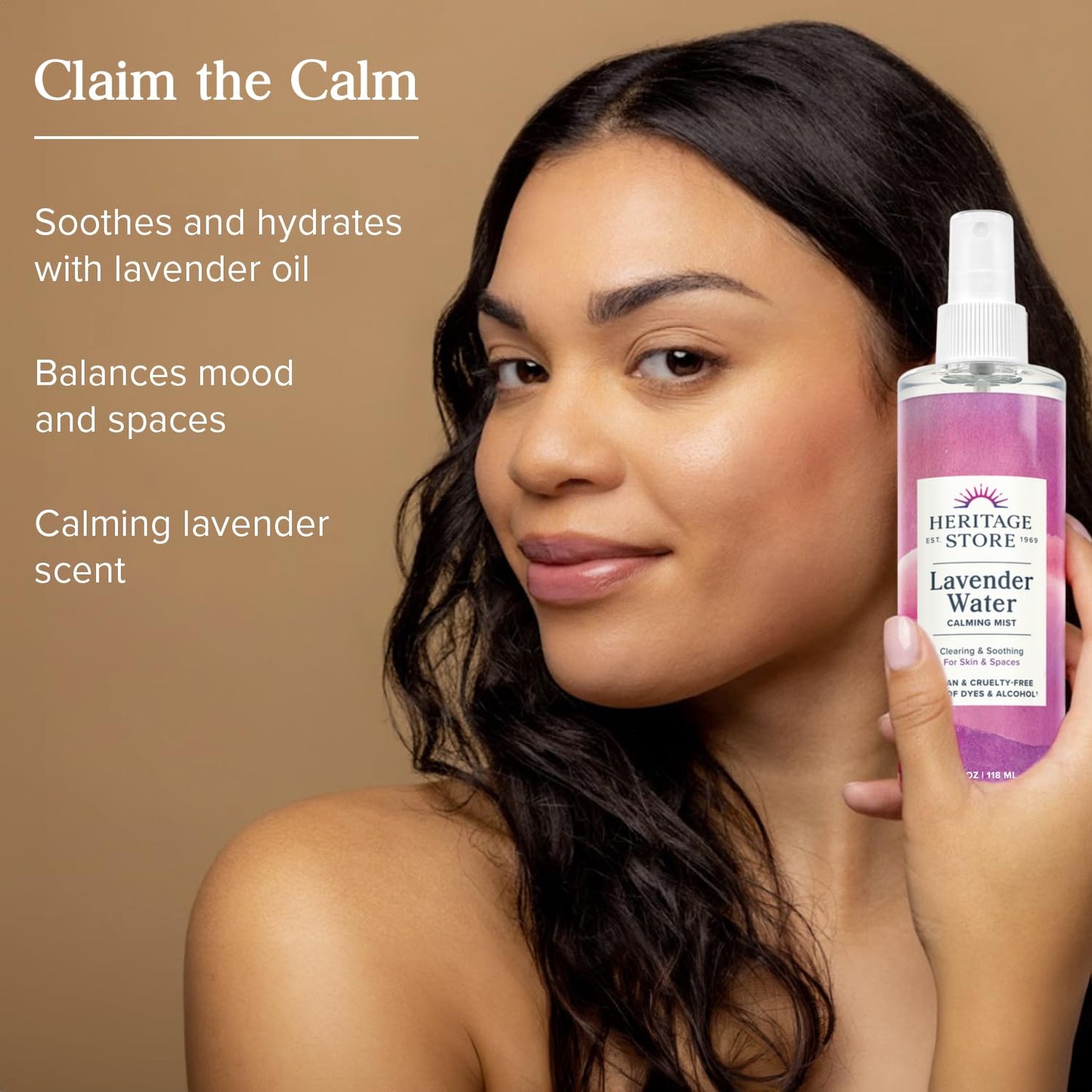 HERITAGE STORE Lavender Water Mist, Face and Body Spray, Pillow Spray, Room Spray, Calms and Balances Skin and Spaces, Soothing Lavender Scent, Made