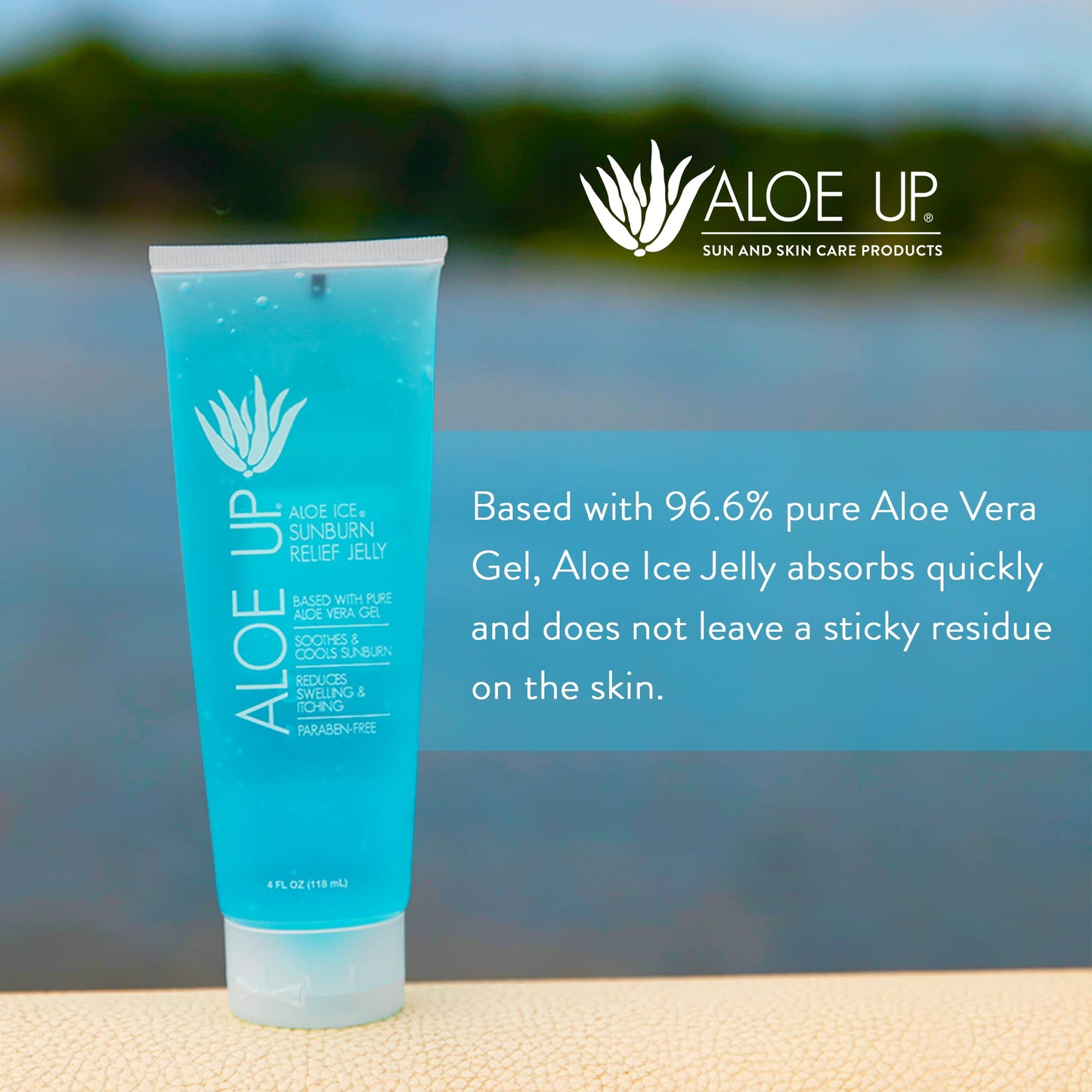 ALOE UP Aloe Ice Sunburn Relief Gel – 96.6% Pure Aloe Vera After Sun Jelly for Face & Body, Organic, Reef Safe, Alcohol & Fragrance Free, 4oz