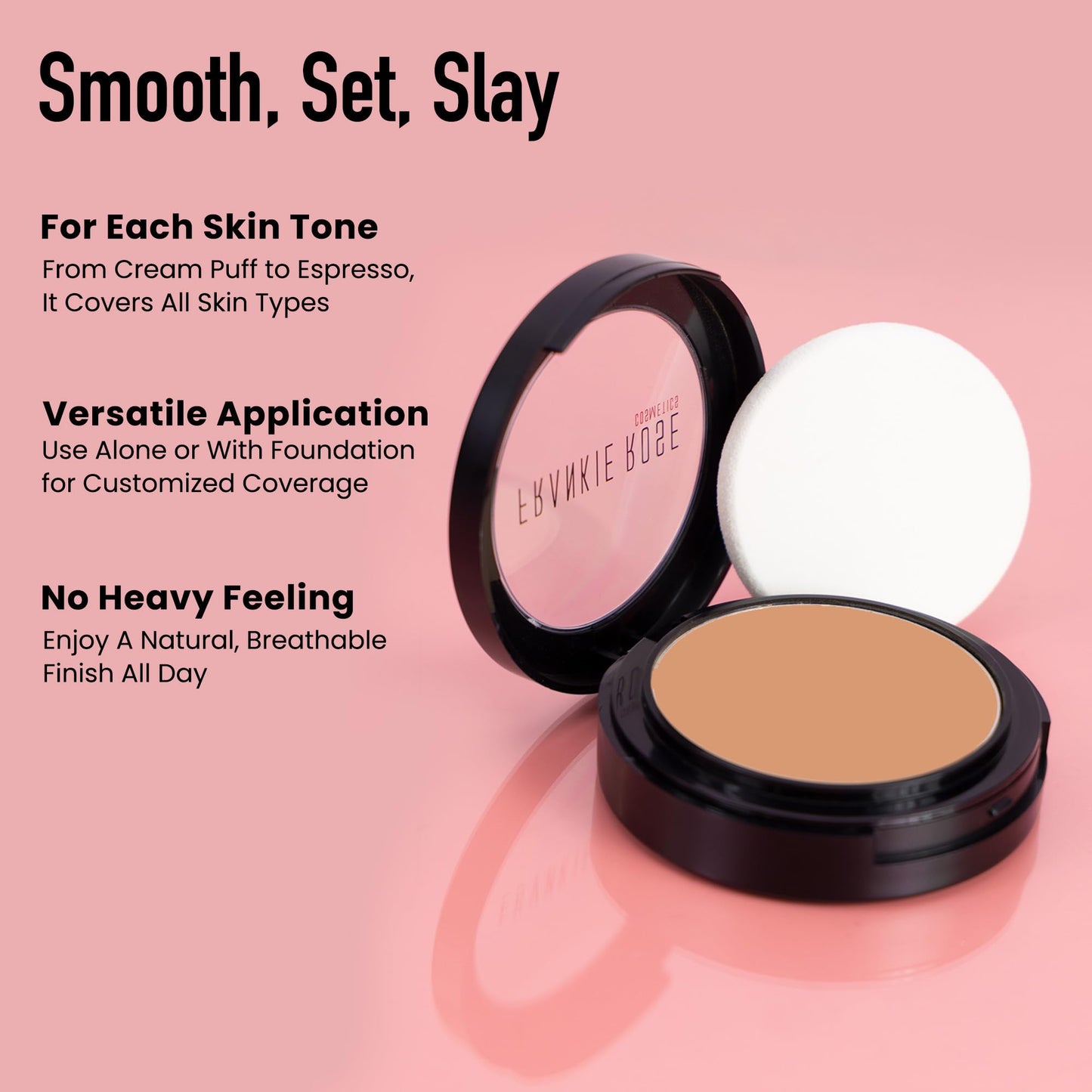 Frankie Rose Cosmetics Powder Foundation - Full Coverage Face Powder For Pores & Imperfections, Evens Out Skin Tone & Shine-Control | 58 Grams (Honey)