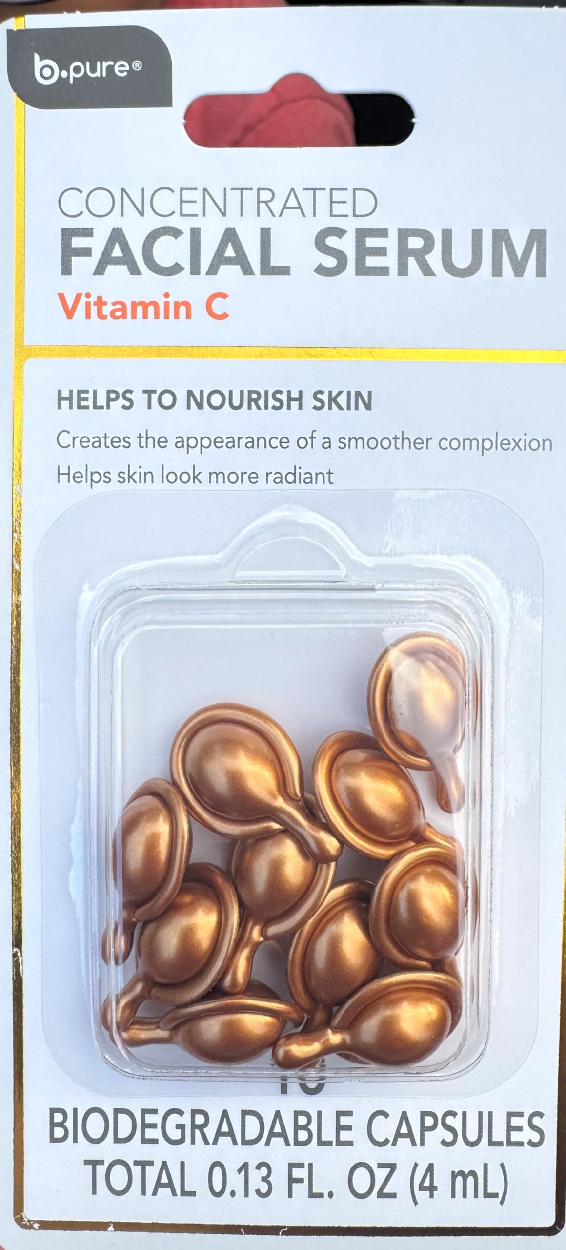 B.Pure Vitamin C Facial Serum Capsules - 10 Biodegradable Travel-Size Capsules - Brightening & Nourishing Skin Care for Radiance, Smooth Complexion