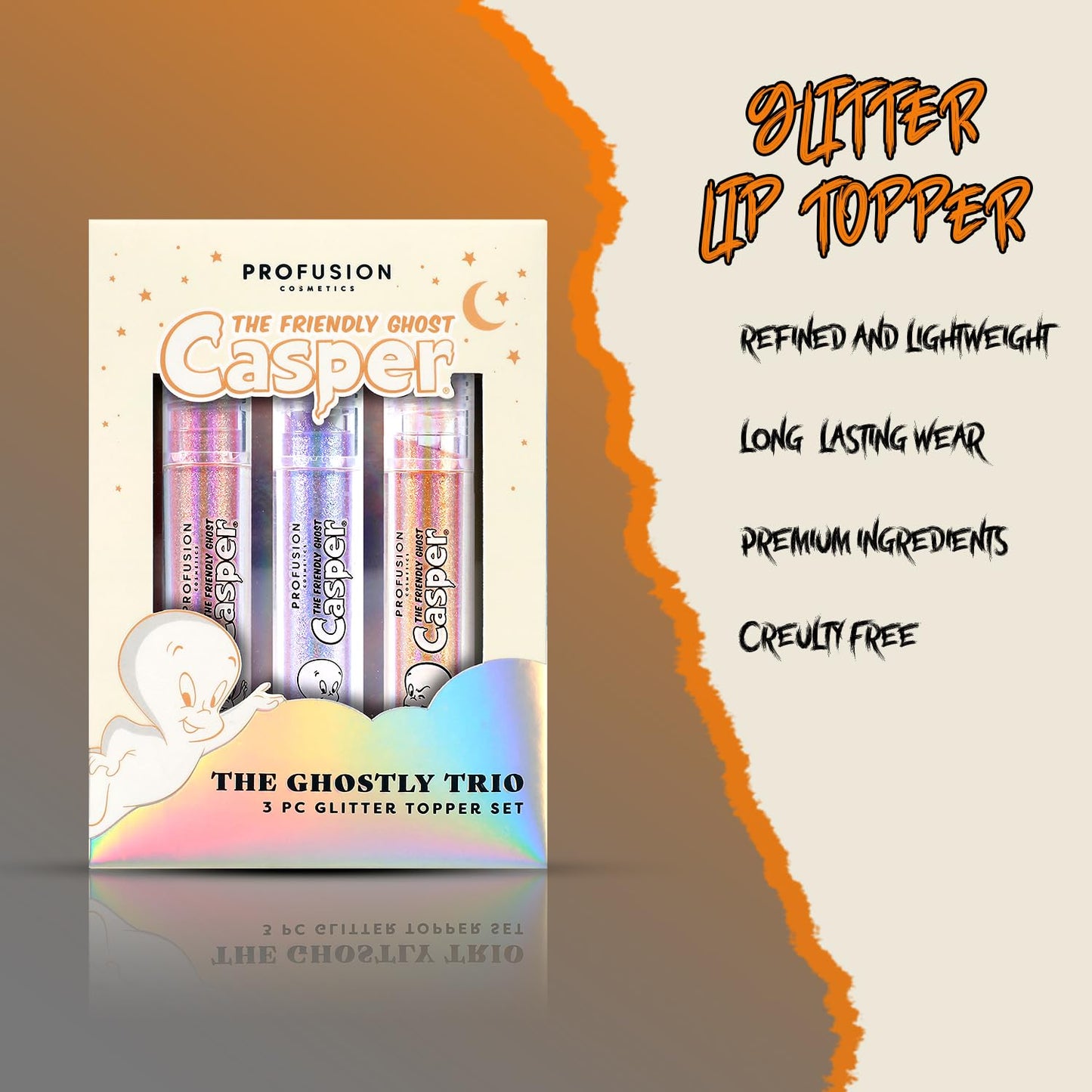 Profusion Cosmetics Casper The Friendly Ghost Trio 3PC Glitter Lip Topper for Achieving Smooth and Glamorous Shimmering Lips With Playful Shiny
