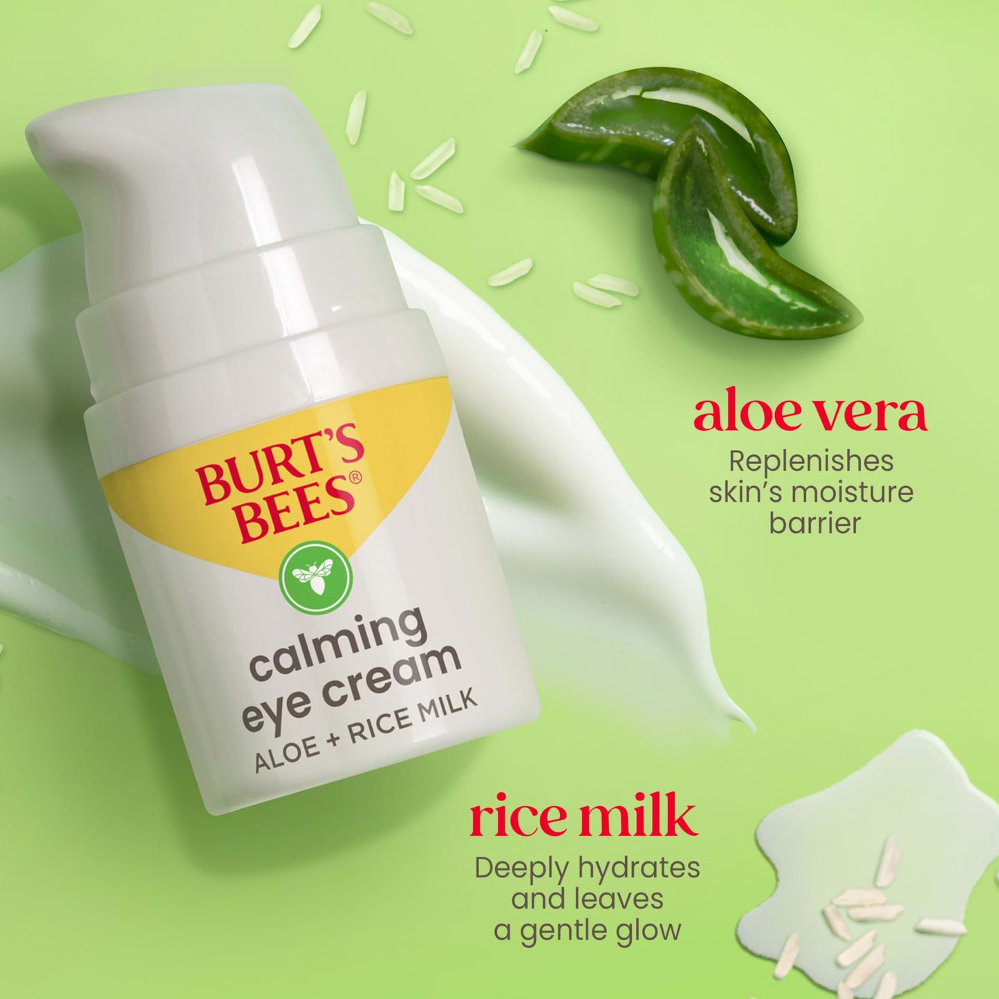 Burt's Bees Calming Eye Cream With Aloe and Rice Milk, Moisturizes Without Causing Redness or Irritation, 98.7 Percent Natural Origin Skin Care, 0.5