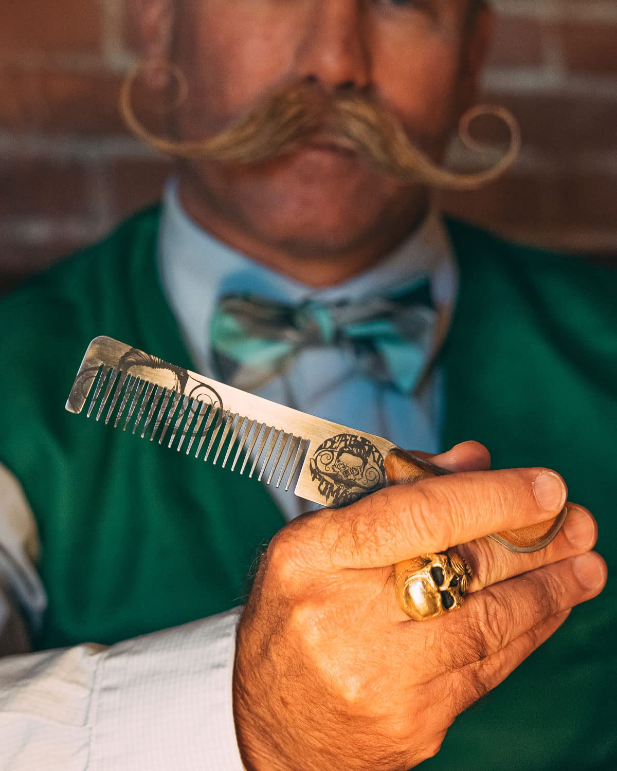 Death Grip Steel Metal Handcrafted Wood Handle Hair Comb | Perfect for Styling Pompadour | Men's Beard & Handlebar Mustache - Small Comb Not A Brush