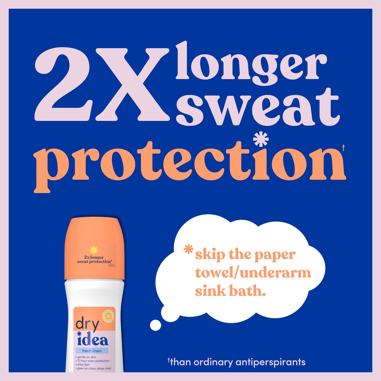 Dry Idea Fresh Linen Scent Roll On Deodorant & Antiperspirant for Women - Gentle on Sensitive Skin, 2X Longer Sweat Protection, 72Hr Sweat & Odor