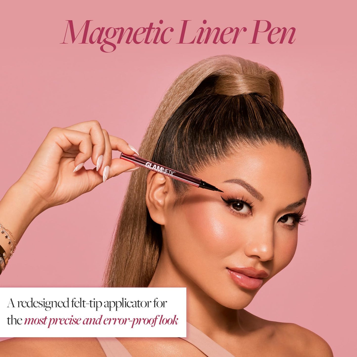Glamnetic Felt Tip Magnetic Eyeliner Pen - Black 0.025 fl oz | Black Smudgeproof & Waterproof Eyeliner Pen, All-Day Hold for Magnetic Eyelashes