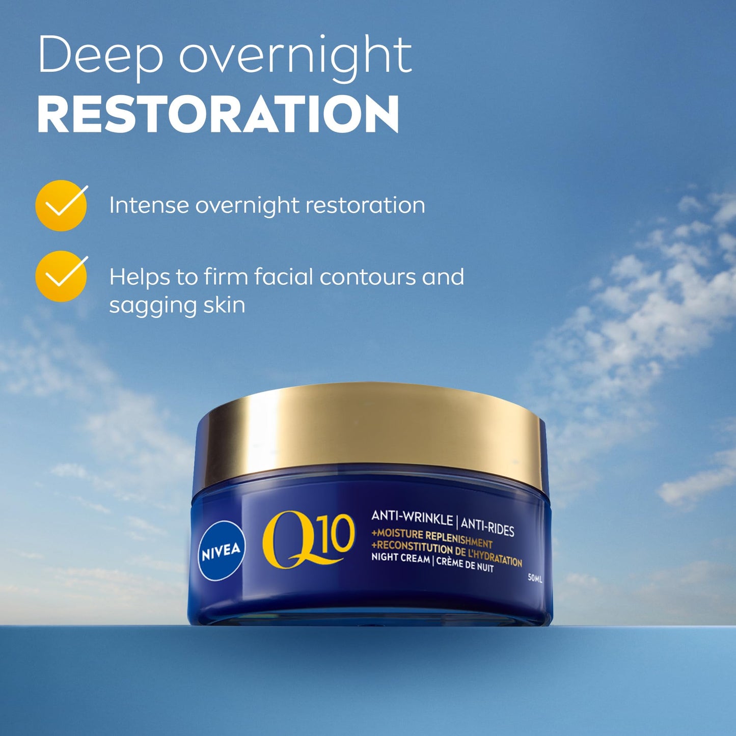 NIVEA Q10 Night Cream with Coenzyme Q10 and Organic Argan Oil - Advanced Overnight Facial Moisturiser for Deep Hydration, Skin Renewal and Radiant