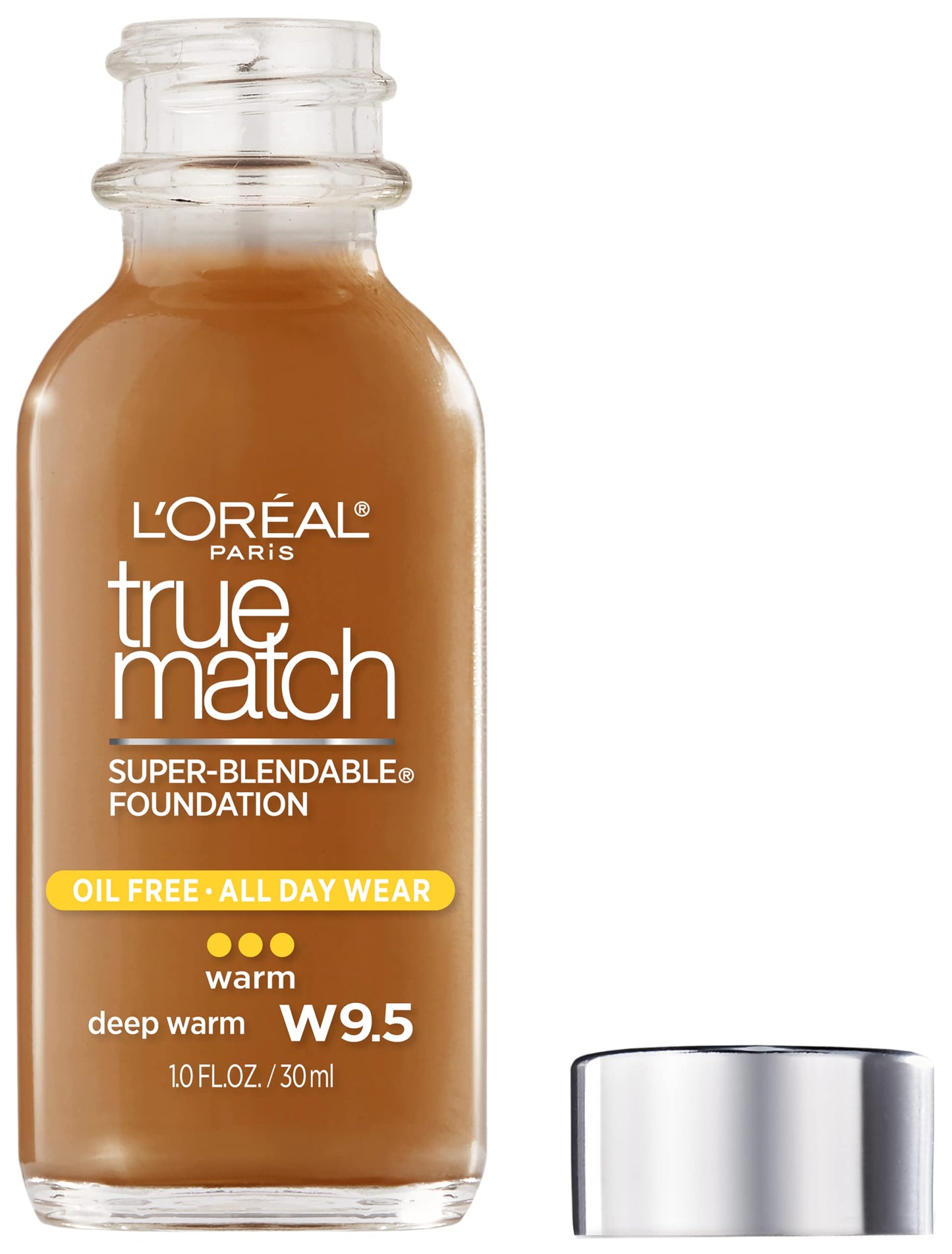 L’Oréal Paris Makeup True Match Super-Blendable Liquid Foundation, Deep Warm W9.5, 1 Fl Oz,1 Count