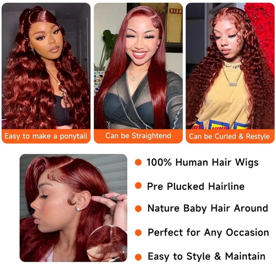 Uveous 13x6 Reddish Brown Lace Front Wigs Human Hair Body Wave Reddish Brown 13x6 HD Lace Frontal Wig for Women 180% Density Glueless Wigs Human Hair Beauty and Personal Care Uveous