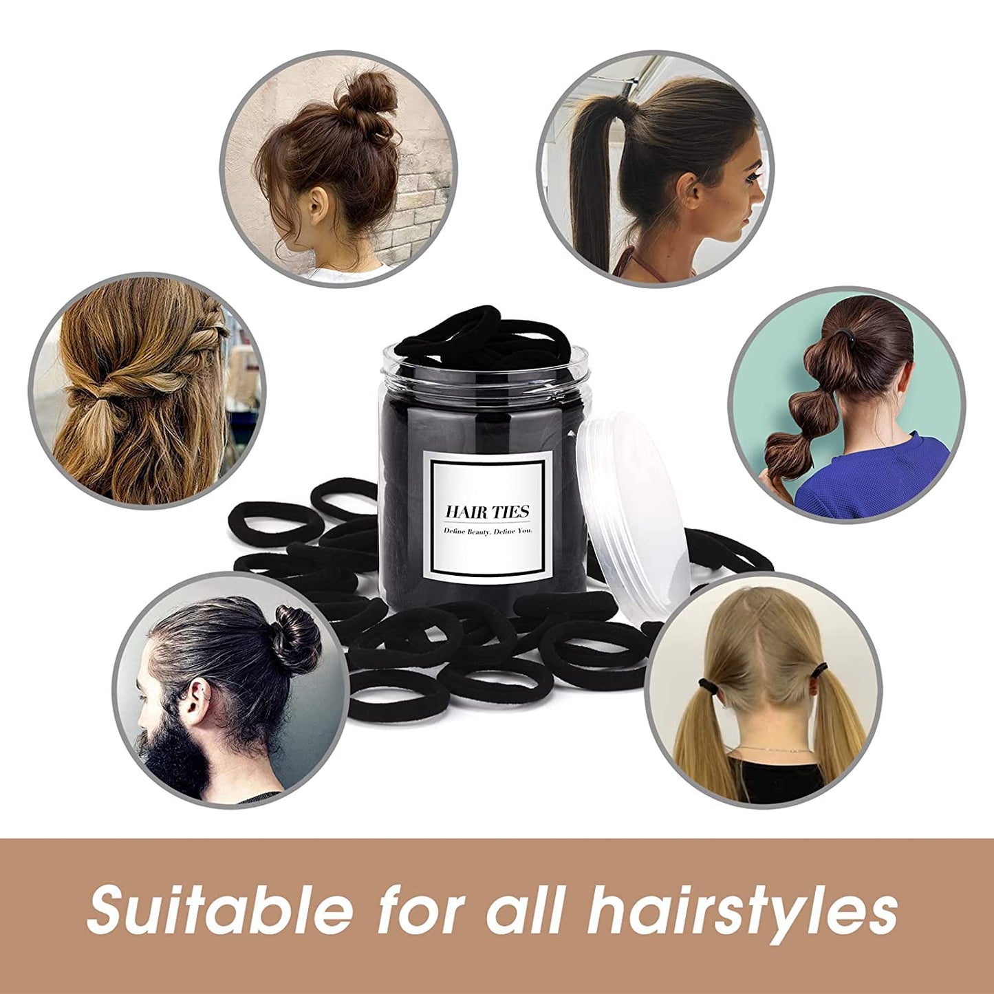 iFwevs 50PCS Black Hair Ties,Cotton Seamless Ponytail Holders,No Damage Elastics Hair Bands for Thick Heavy &Curly Hair Beauty and Personal Care iFwevs