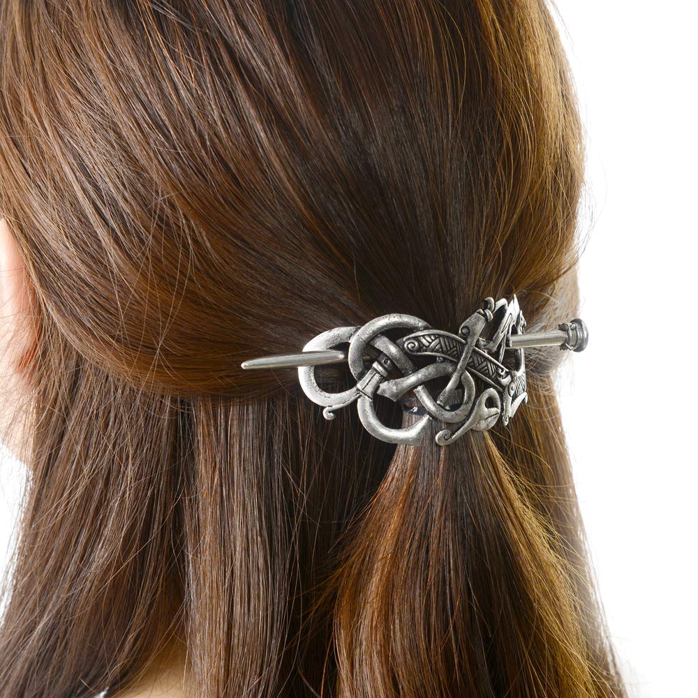 Viking Celtic Hair Slide Hairpins- Viking Hair Accessories Celtic Knot Hair Barrettes Antique Silver Hair Sticks Irish Hair Decor for Long Hair