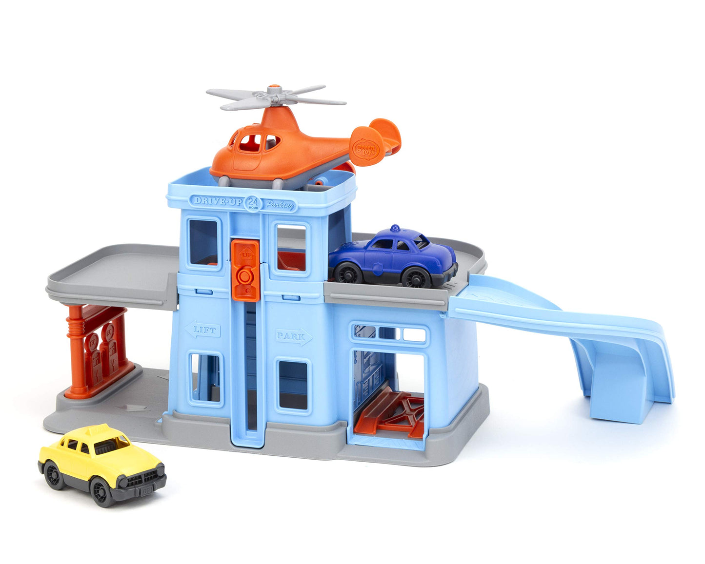 Green Toys Parking Garage Playset – 5-Piece Pretend Play Toy for Kids, Motor Skills & Role Play, BPA-Free, Dishwasher Safe, Made in USA