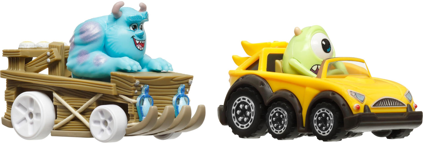 Hot Wheels Toy Cars, Disney Pixar Monsters, Set of 2 RacerVerse Die-Cast Vehicles with Character Drivers Optimized for Performance on RacerVerse Track