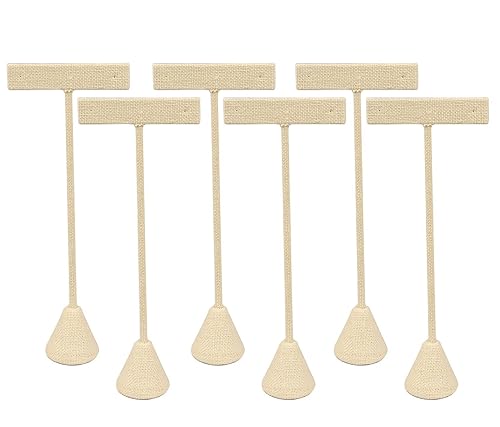 N'ice Packaging - 6 Qty Beige Linen 6.75" High Free-Standing Earring T-Stand Display, T Shape Holder for Tradeshow, Home Business, Promotion, or just…