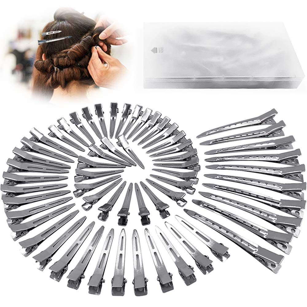 HiJeaton 60Pcs Metal Duck Billed Hair Clips for Women Styling Sectioning, Silver Hair Pins for Long Hair, Alligator Curl Loc Clips for Thick Hair