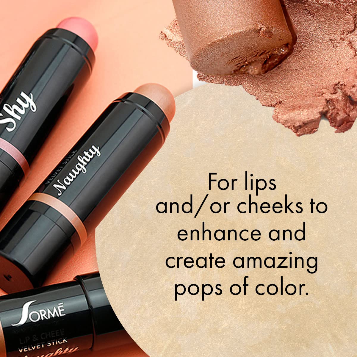 Sorme' Treatment Cosmetics Lip and Cheek Velvet Stick, Easy Application, Blendable Light weight Formula, Shy, 0.200 Oz.