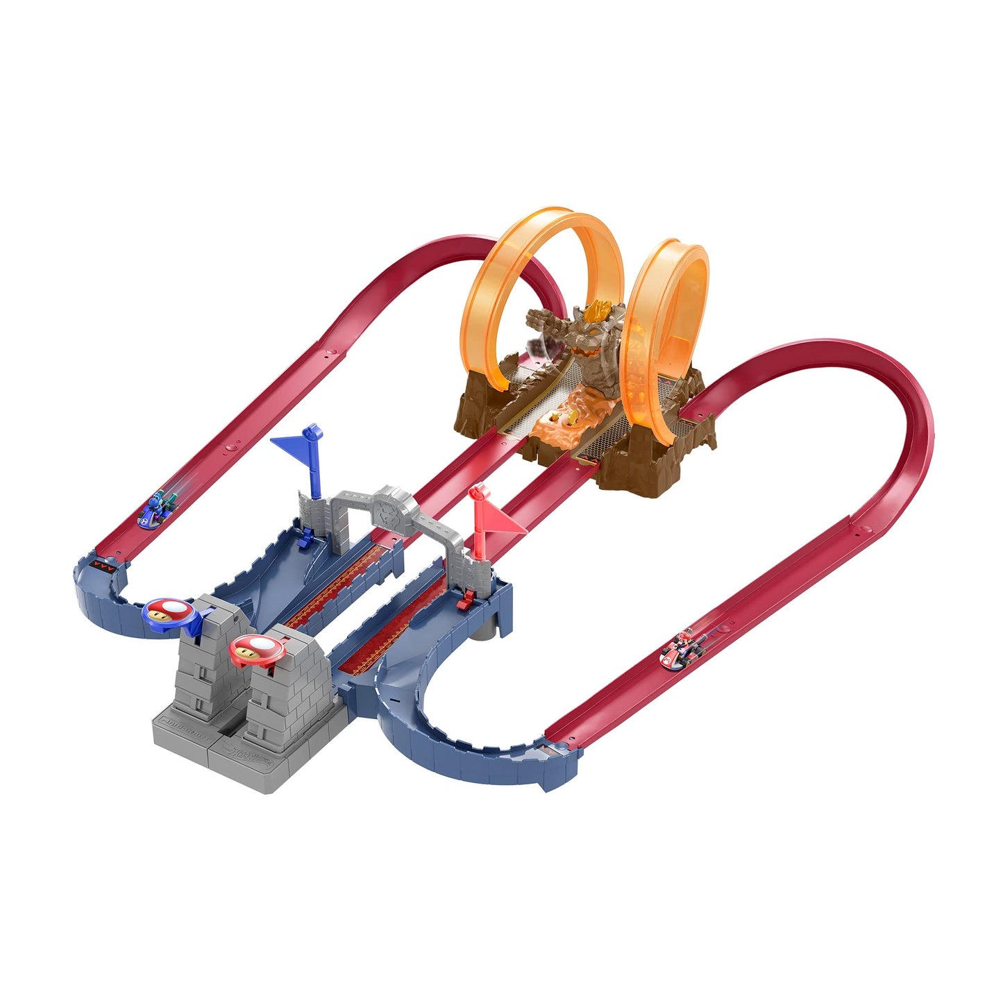 Hot Wheels Mario Kart Bowser’s Castle Chaos Modular Track with Side by Side Racing Lap Flags and Bowser Figure Connects to Other Sets Gift idea…