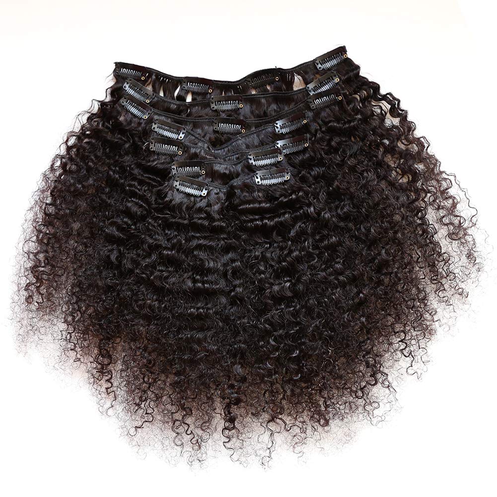 ZigZag Hair Afro Kinky Curly Clip In Human Hair Extensions Brazilian Virgin African American 4B 4C Natural Clip Ins For Black Women (10inch, 3B 3C)