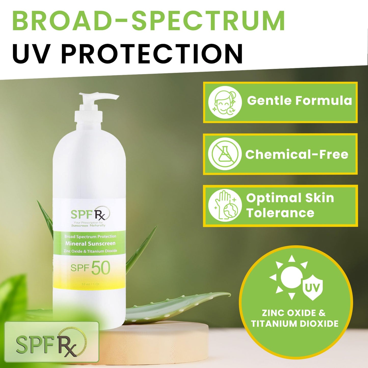SPF Rx, SPF 50 Mineral Broad Spectrum Sunscreen, with Zinc Oxide and Titanium Dioxide, Waterproof, Sweat-Proof