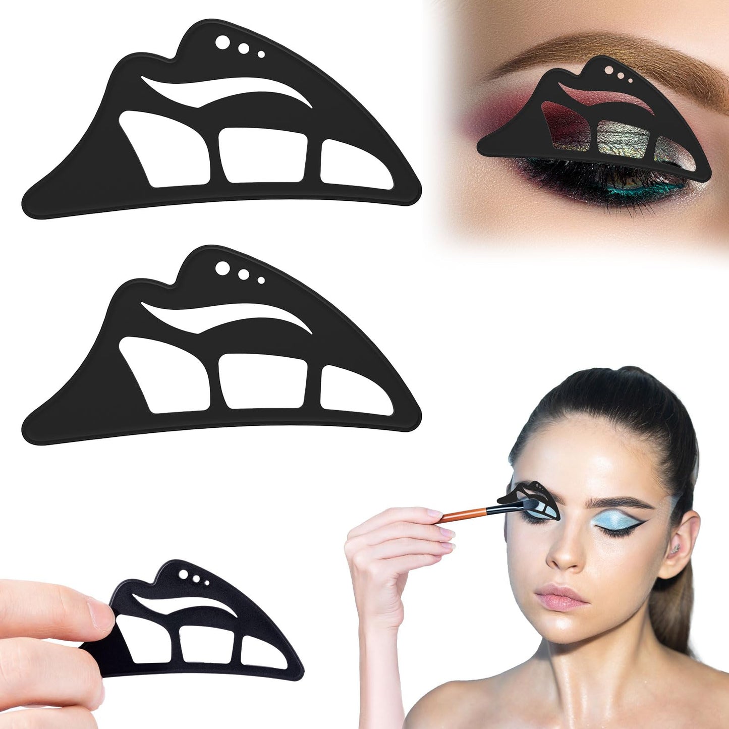 NFAMRZCAR 2PC Eyeshadow Stencil 5 in 1 Silicone Eyeshadow Tool,Reusable Eye Makeup Aid Stencils,Eye Makeup Aid, for Make Up Beginners&Women (Black)