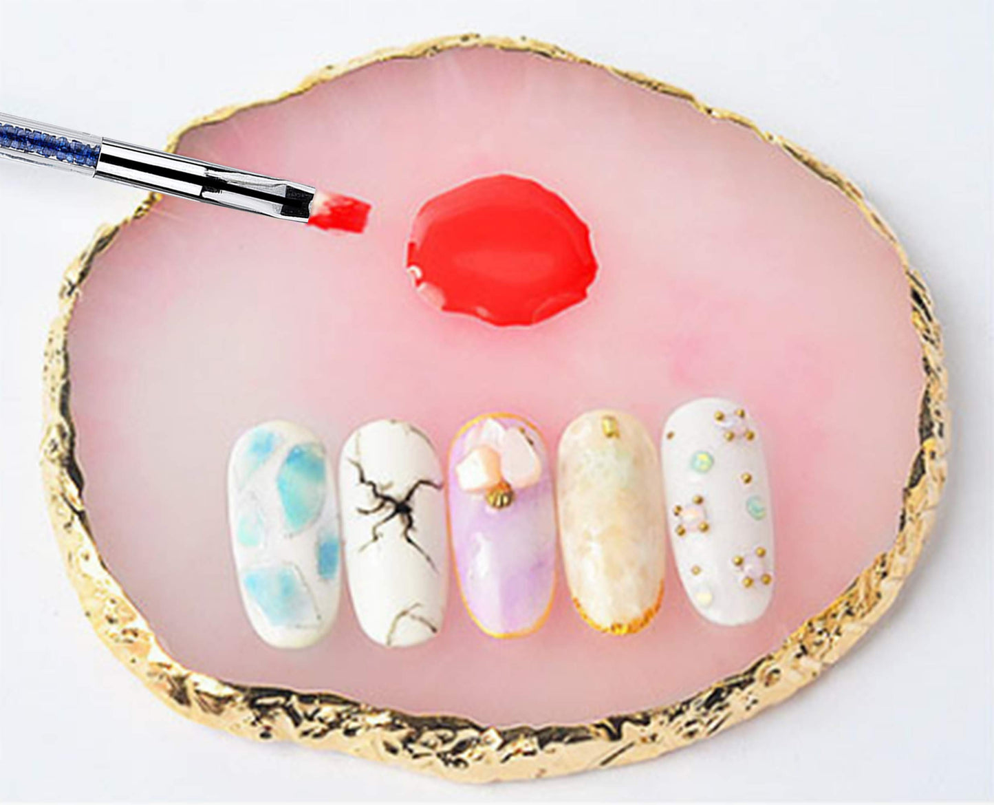 Mcduyant 8 Pieces Designs Brushes for Nail Art Resin Palette Gel Design Nail Art Dotting Tools Nail Gel Painting Brush Mixing Palette Nail Art